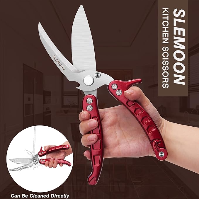 SLEMOON Heavy Duty Kitchen Shears,Poultry Shears with Safety Lock,Burgundy