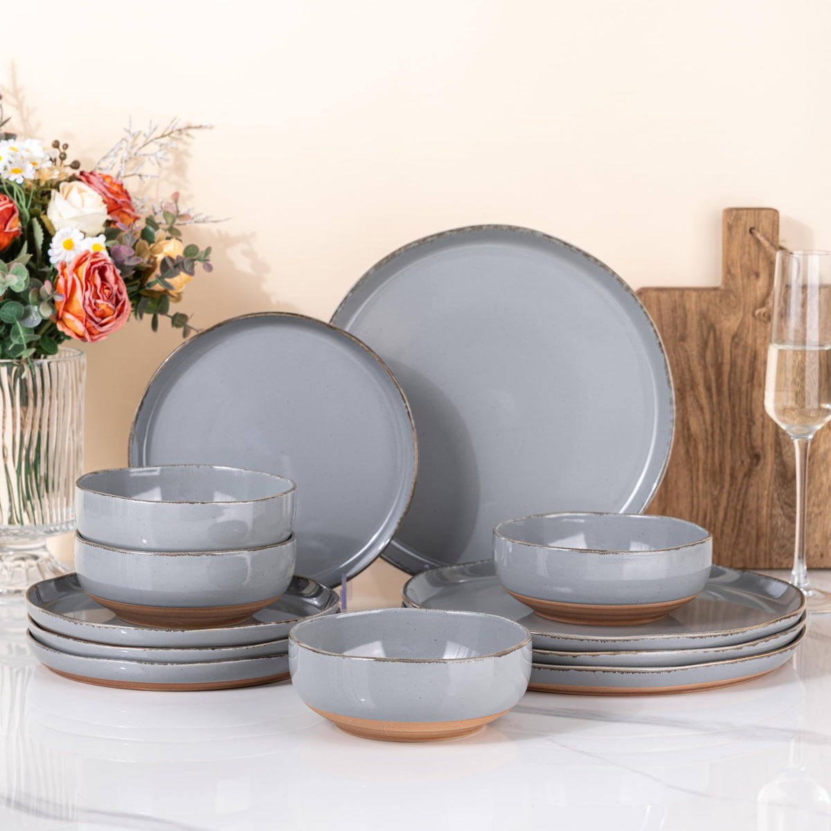 AmorArc Dinnerware Sets for 6, 24 Pieces Ceramic Plates and Bowls Set