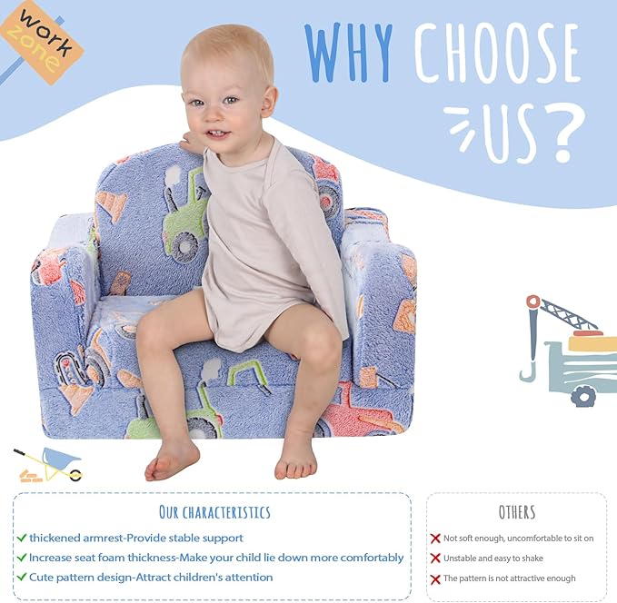aodisman Thick Comfy Kids Chair and Couch,Foldable Plush Sofa with Pocket