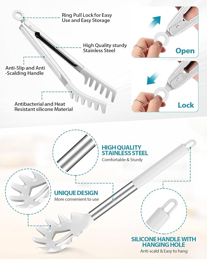 Spaghetti Spoon and Pasta Tong, 2 Pack (White)