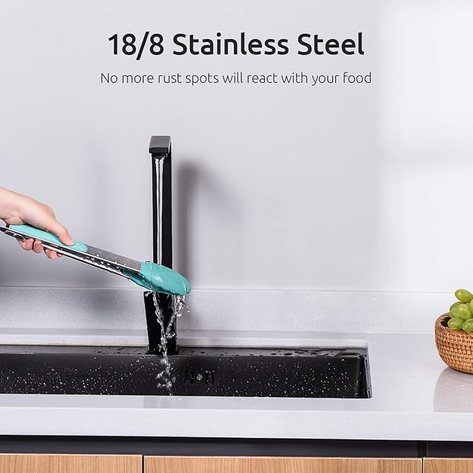 U-Taste Kitchen Tongs for Cooking, 600ºF Heat-Resistant Tps, 3Pcs/Aqua Sky