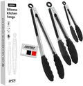 JIDSPWLS Premium Stainless Steel Heat Resistant Kitchen Tongs for cooking,set of 7"+9"+12" (Black),Non Scratch Silicone cooking Tong Tip for Cooking Pans,Strong Grip BBQ tongs for Grabbing Hot Food