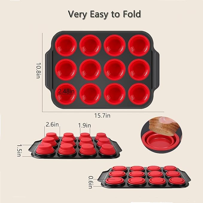 Silicone Muffin Pan, 12-Cup Nonstick Silicone Muffin Pans for Baking, Food-Grade Cupcake Pan for Oven, Microwave, Dishwasher Safe, BPA-Free Silicone Baking Mold for Muffins, Cupcakes, Egg Muffins