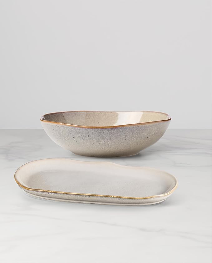 Oneida Organic Shades Oatmeal Stoneware 2-Piece Serving Platter Set