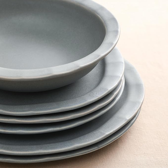 Stone Lain Oasis Stoneware Plate Dish Set, 4-Piece Dinner Plates - Ceramic Serving Dishes for 4 People - Microwave & Dishwasher Safe, Grey Blue