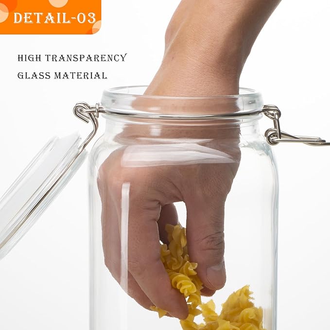 LOOIOOJ 34oz Square Glass Food Storage Jars with Airtight Clamp Lids 3 Pack