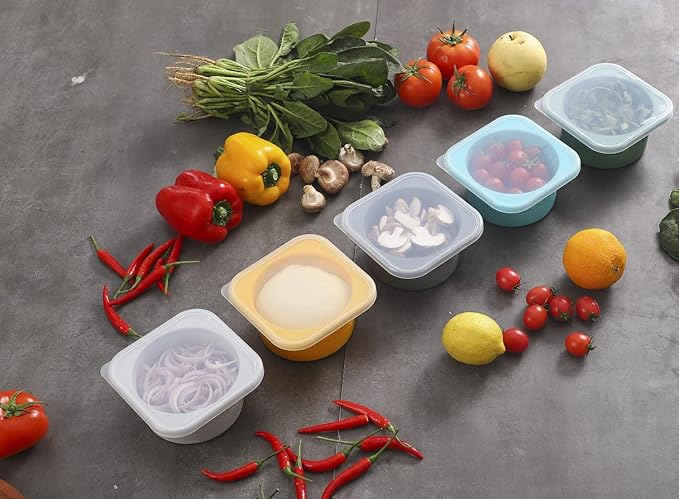 KEVJES Stackable Silicone Artisan Pizza Dough Proofing Proving Containers with Lids pizza making accessories-4 pack-500ml portion (Yellow)