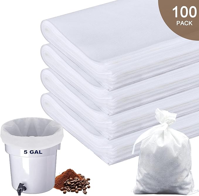 YURICK 100 Pack Commercial Cold Brew Coffee Filters for 5 Gallon Buckets, 20" X 20" Commercial Cold Brew Bags for Commercial Model Cold Brew Coffee Makers, Brew Up To 5 LBS Coffee