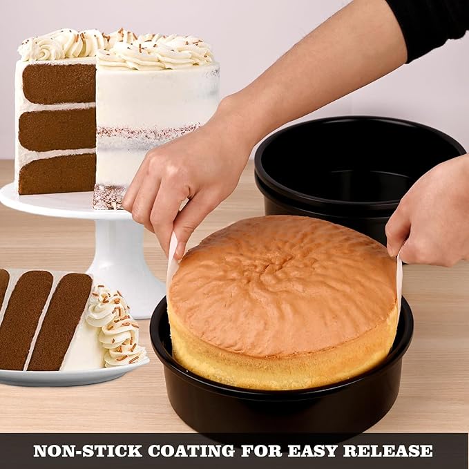 HUAKENER 8 Inch Cake Pan, 3Pcs Round Cake Pan with Parchment Paper