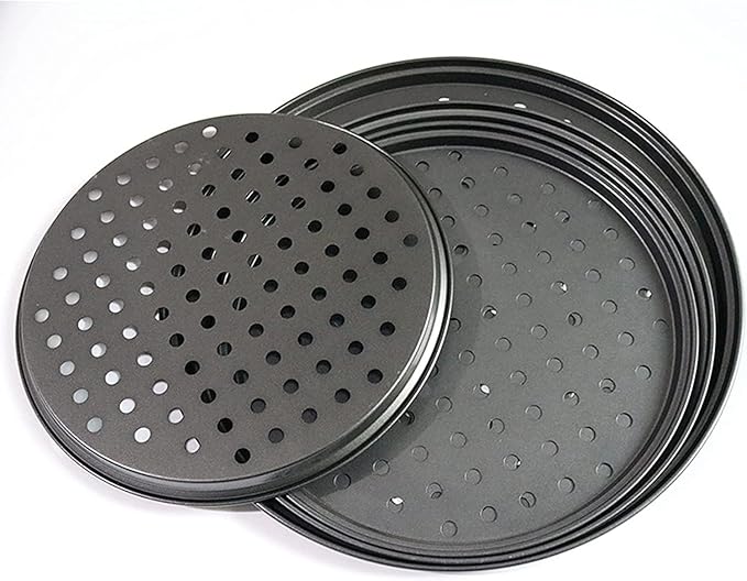 InBlossoms 11 inch Pizza Pan With Holes, Carbon Steel Perforated Non-Stick Bakeware for Home Kitchen Oven, 2 Pack