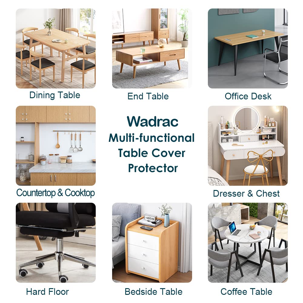 Wadrac 1.5mm Thick 17x54 Clear Table Cover Protector Study Desk Topper Pad Blotter Plastic Transparent Desk Mat for Desktop Writing Computer Desk Protector for Office and Home Easy Clean Waterproof
