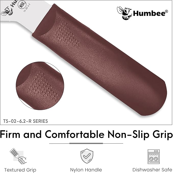 HUMBEE 6 Inches Fish Turner, Slotted Fish Spatula Dishwasher Safe NSF (Left Hand), Shovel Brown
