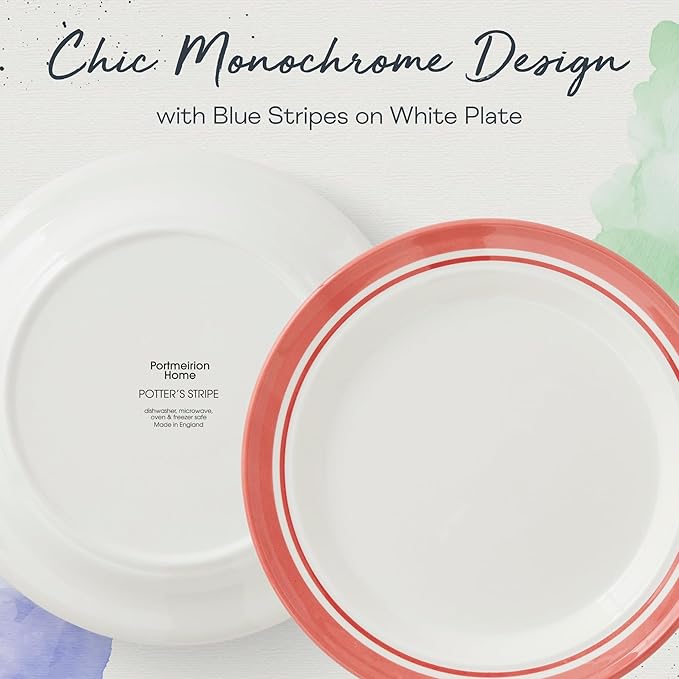 Portmeirion Potter's Stripe Dinner Plate - Red, Set of 4