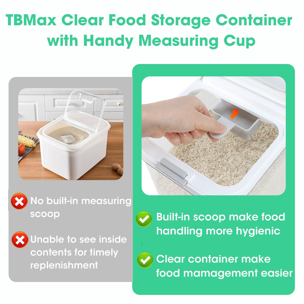 TBMax Rice Flour Storage Container with Automatic Flip-up Lid 25 Lbs | 12.68 Qt, Tall and Narrow Food Storage Flour Bin for Kitchen Pantry Organization, Pet Dog Cat Food Storage Container