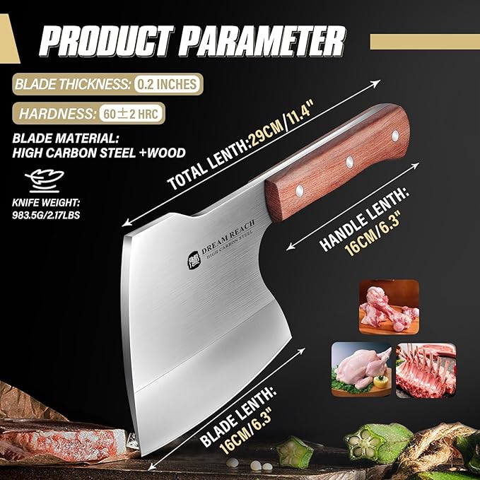 Dream Reach Meat Cleaver Knife - Heavy Duty Stainless Steel Hand Forged