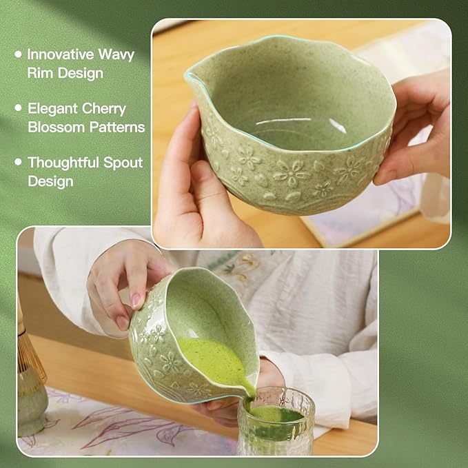 VENSEEN Matcha Whisk Set with Japanese Ceramic Bowl & Whisk, 8-Piece