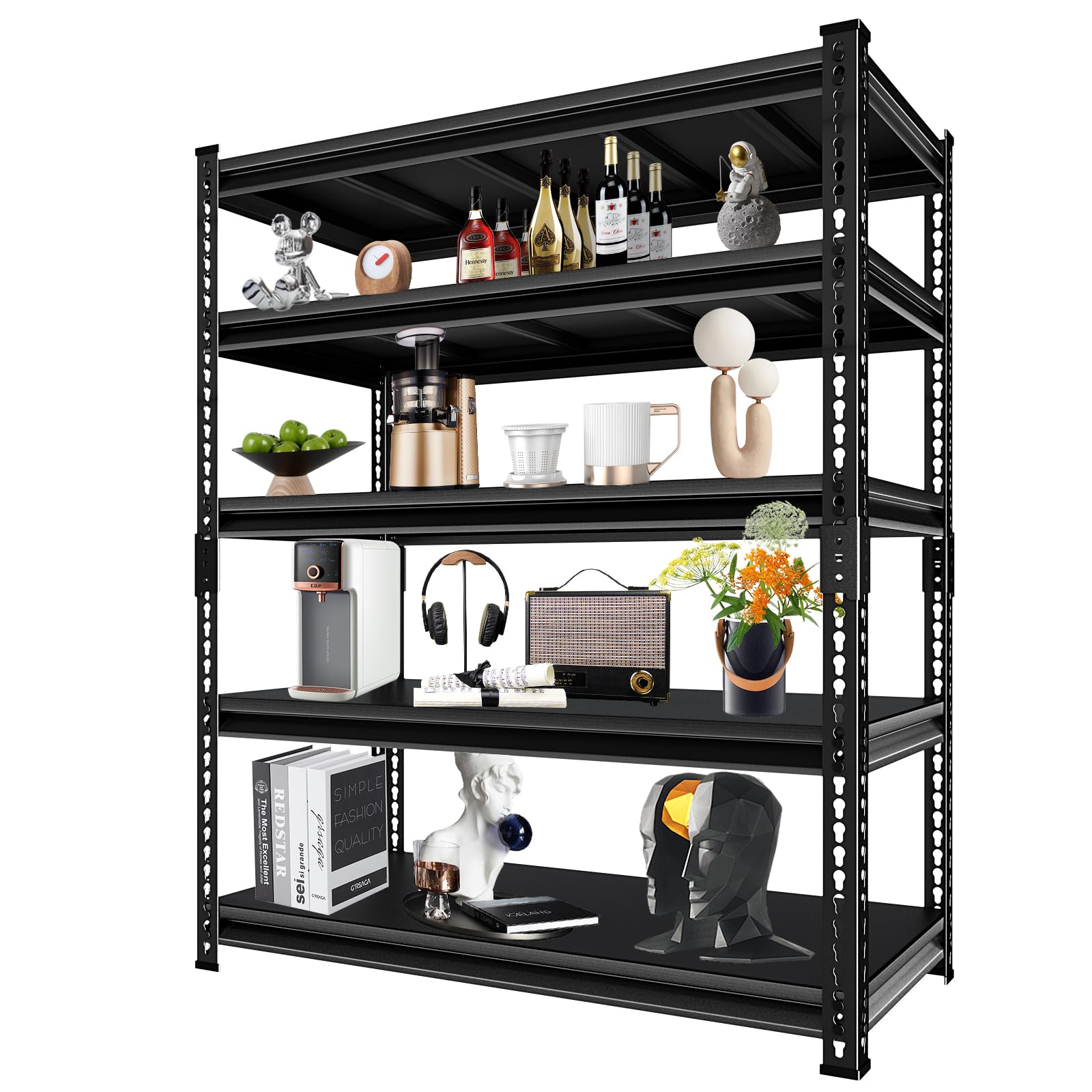 SUPPNEED Metal Storage Garage Shelving: 48'' Wide 2,500Lbs Freestanding Utility Shelves, Adjustable Heavy Duty Rack Units 5 Tier Black 48" W x 18" D x 78" H