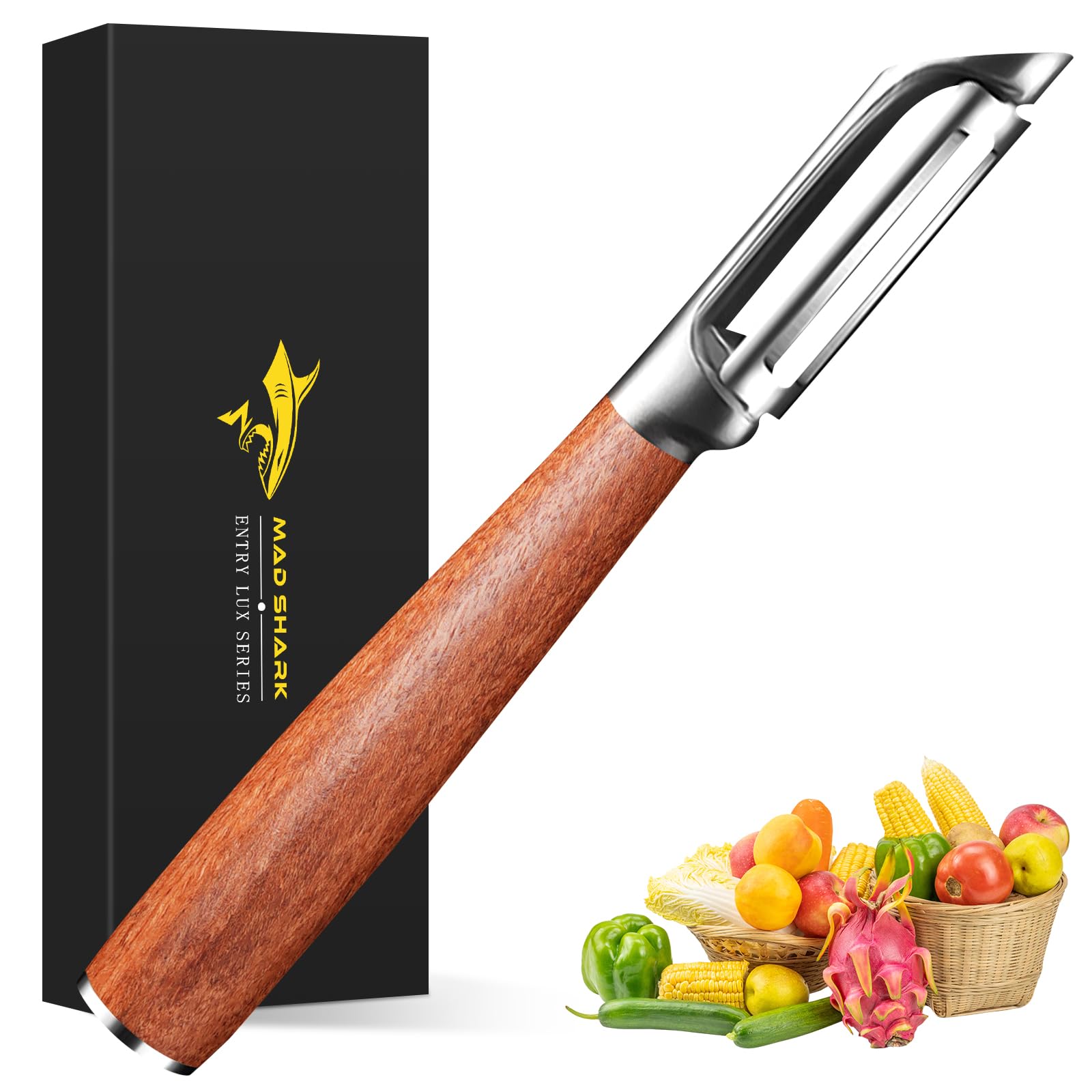 MAD SHARK Peels Smoothly Wooden Vegetable Peeler for Kitchen