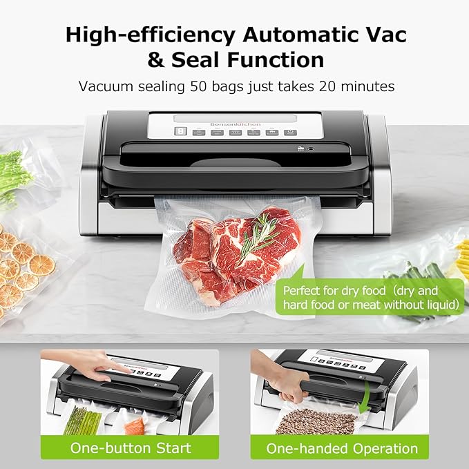 Bonsenkitchen Vacuum Sealer with Easy Handle Design,1 Bag Roll & 10 Bags