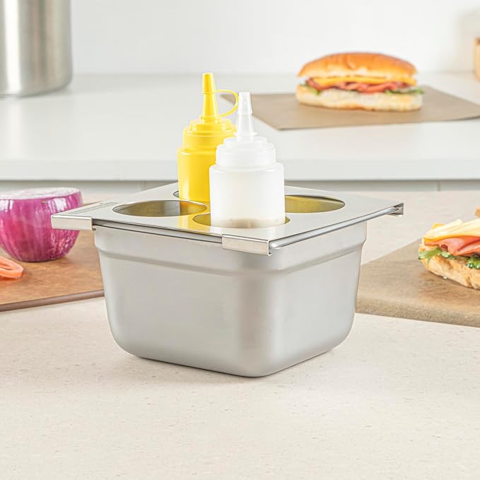 Restaurantware Stainless Steel Bottle Organizer - 1 Count - 6.299 x 7.087 x 0.394 Inches - Dishwasher-Friendly Condiment Holder - Kitchen Bottle Rack - Space-Saving Design - Silver