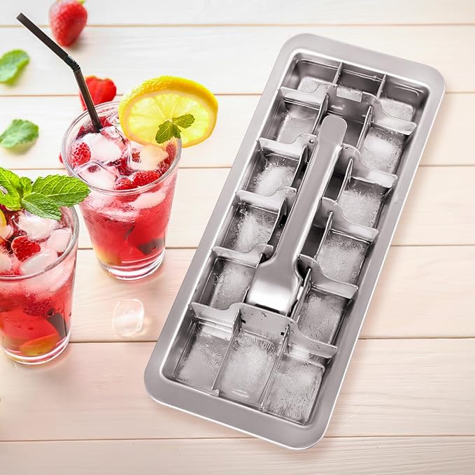 Yaocom 3 Pcs 18 Slot Stainless Steel Ice Cube Maker and Tray Ice Cube Tray for Bars Kitchens Levers Remove Cubes Easy Removal Metal Food Grade Freezer Molds for Food Juice Dishwasher Safe
