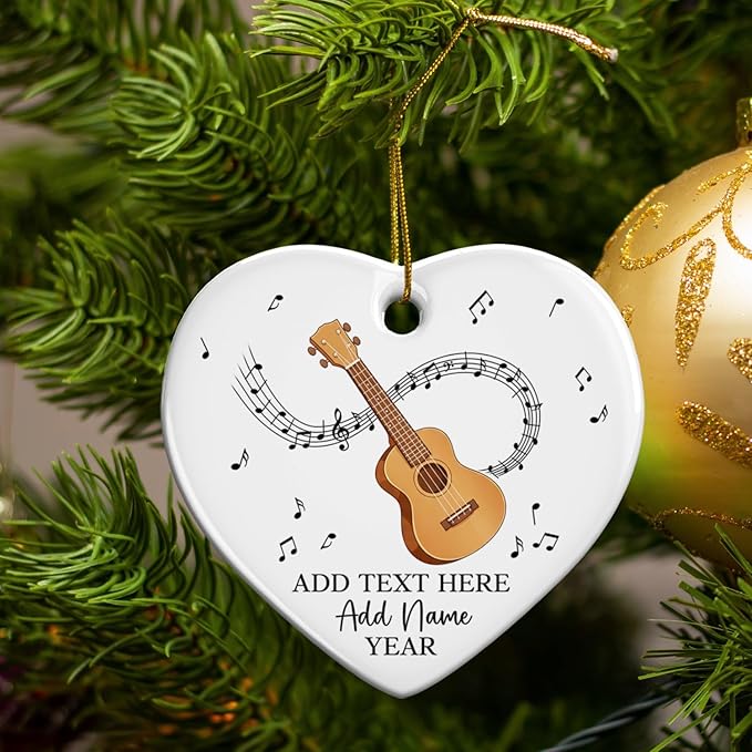 Personalized Ukulele Ceramic Ornament with Text Name Year, Customized Ukulele Instrument Christmas Ornament 2026, Musical Instrument Christmas Tree Ornaments, Gift for Men Women Music Lover
