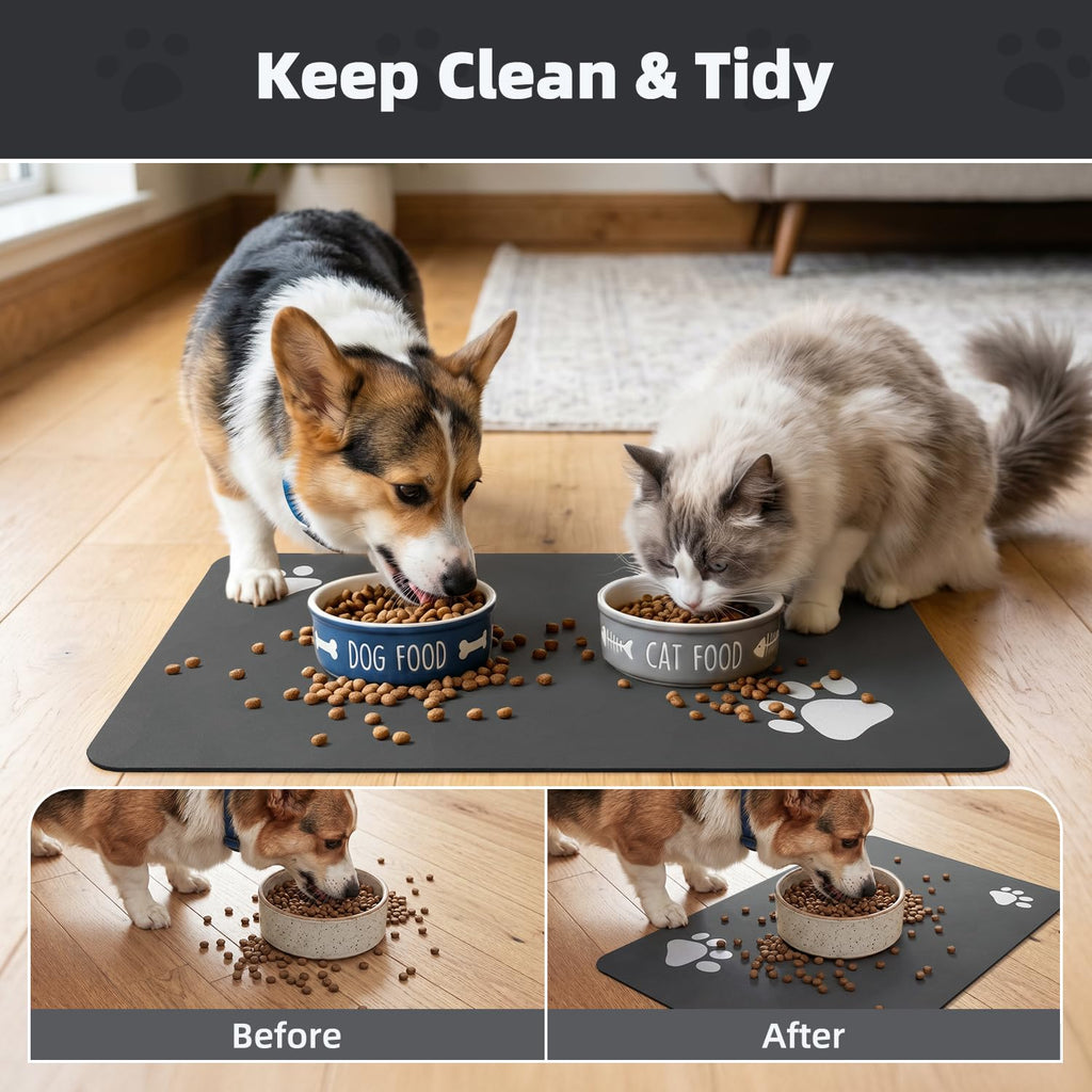 PADOOR Pet Feeding Mat-Absorbent Dog Mat for Food and Water Bowl-No Stains Easy Clean Dog Food Mat-Quick Dry Water Dispenser-Puppy Supplies Accessories