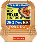 250 Pcs 6.5" Square Air Fryer Liners Disposable for 3-5QT, Airfryer Paper