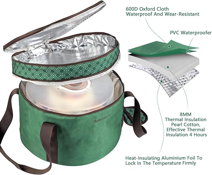 Tmrioplep 12 Inch Cake carrier Container with Lid and Handles Includes Insulated Bag for Safe Transportation of Buttercream Doesn't Melt Easy for Cakes, Pies and Cupcakes (Green)