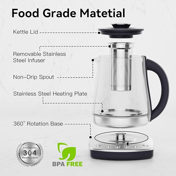 Olayks Electric Kettle With Tea Infuser, BPA Free, 1.5L, 1200w Fast Heat