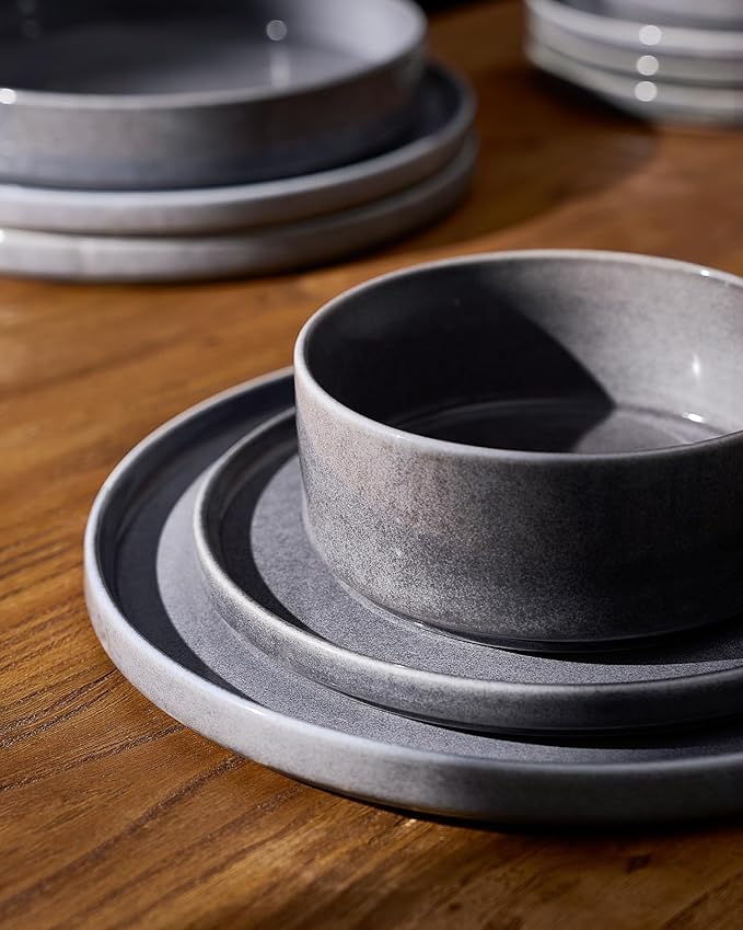 Famiware Annecy 16-Piece Stoneware Plates and Bowls, Misty Blue