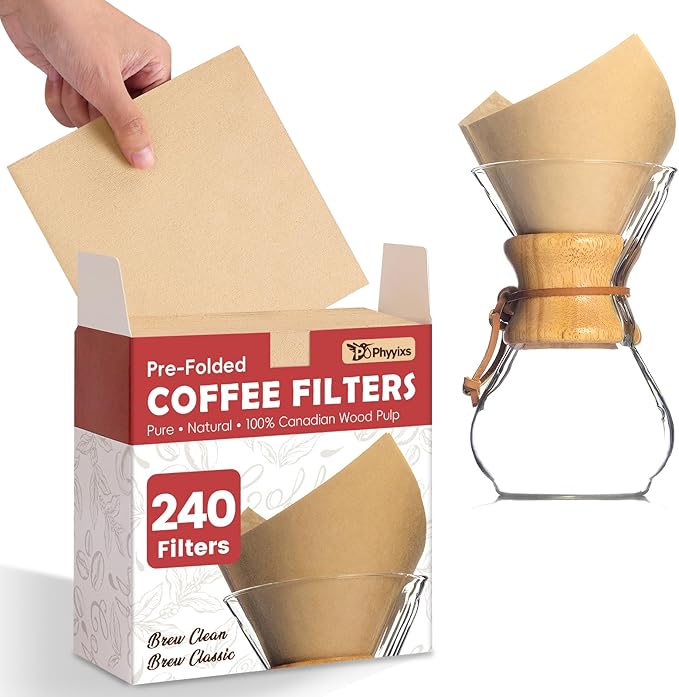 Phyyixs Pre-Folded Unbleached Cone Coffee Filters – Premium Thick Paper, Compatible with Pour-Over Coffee Makers (240 Filters)