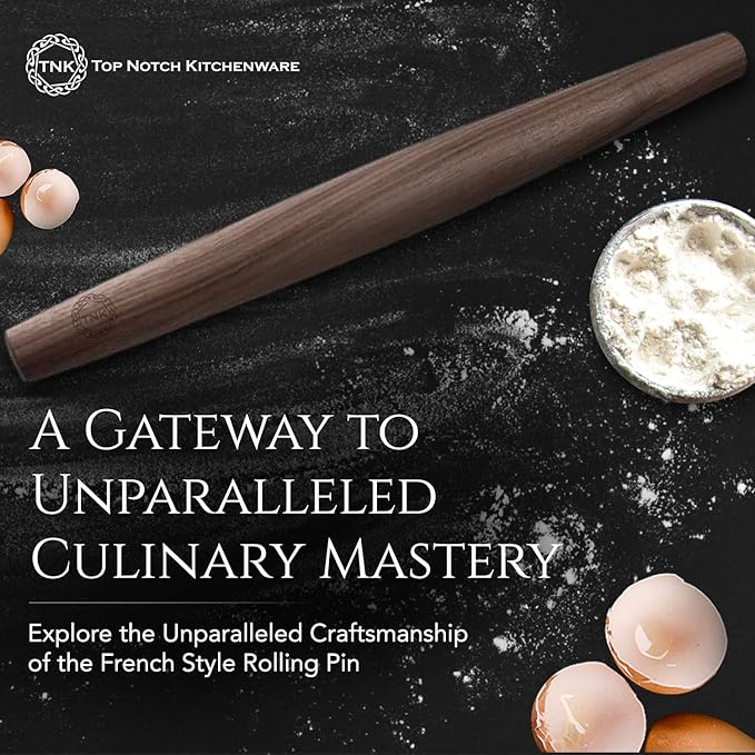 Black Walnut French Style Rolling Pin: Tapered Solid Wood Design. By Top Notch Kitchenware!