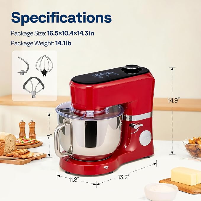 VIVOHOME Stand Mixer with Dough Proofing, 6-Quart Tilt-Head Mixer, Red