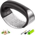 Garlic Press Rocker – Stainless Steel Garlic Mincer, Crusher & Chopper Tool with Peeler, Spatula & Brush – Easy-Press Garlic Press for Mincing Cloves, Ginger & Nuts, Comfortable Ergonomic Handle