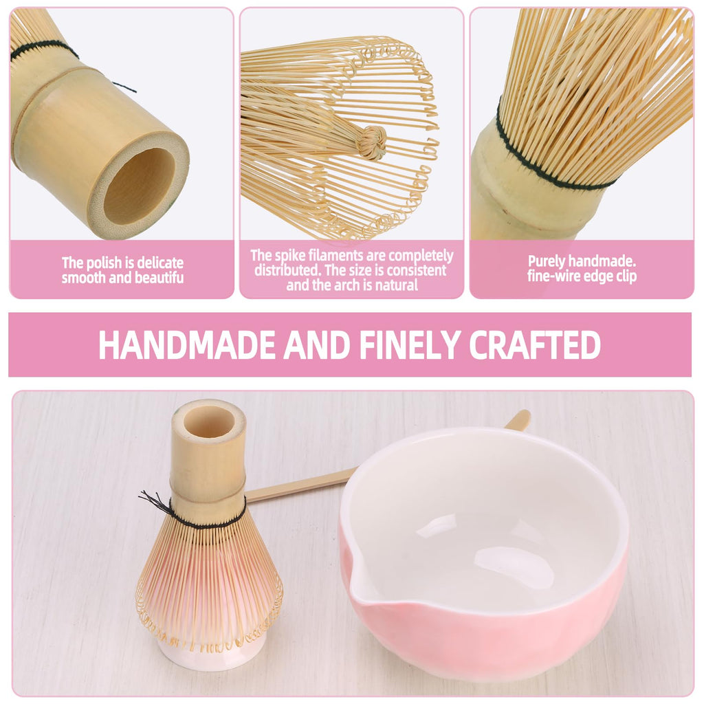 Matcha Whisk Set,4pcs Matcha Set Whisk and Matcha Bowl with Spout,Ceramic Matcha Whisk Holder,Scoop,Matcha Bowl Set for Matcha Lovers Kitchen Matcha Accessories,Ideal Gift Christmas