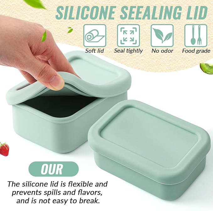 Teenyyou 6 Packs 2 Cup Silicone Soup Freezer Molds with Lid Silicone Soup Freezer Trays Rectangle Reusable Food Preserving Tray Freezing Sauces Stews(Sage Green, Beige)