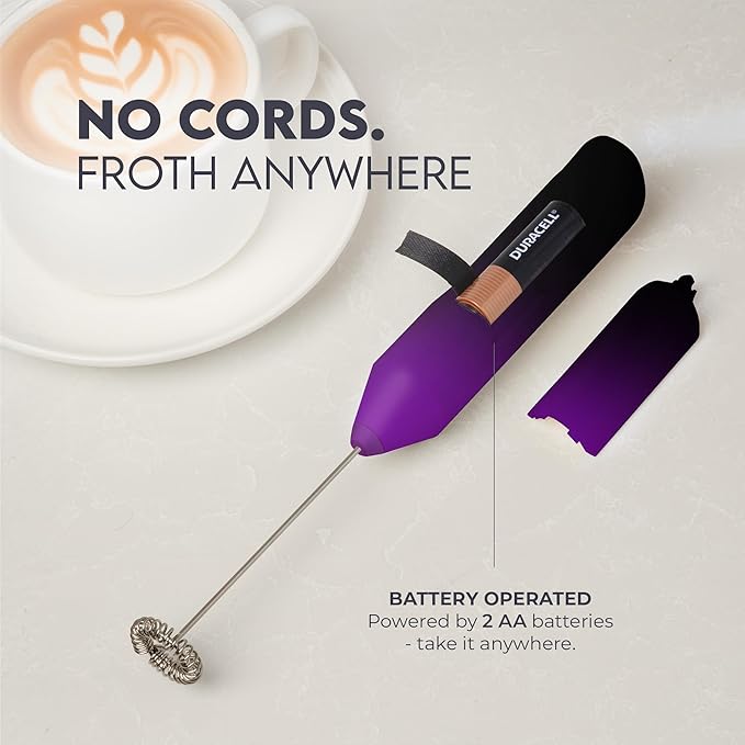 Zulay Kitchen Powerful Milk Frother AA Batteries Included – Ultra Fast Handheld Drink Mixer with Stainless Steel Whisk Stirrer for Coffee, Protein, Matcha & More, Frother Wand Electric Frothmate