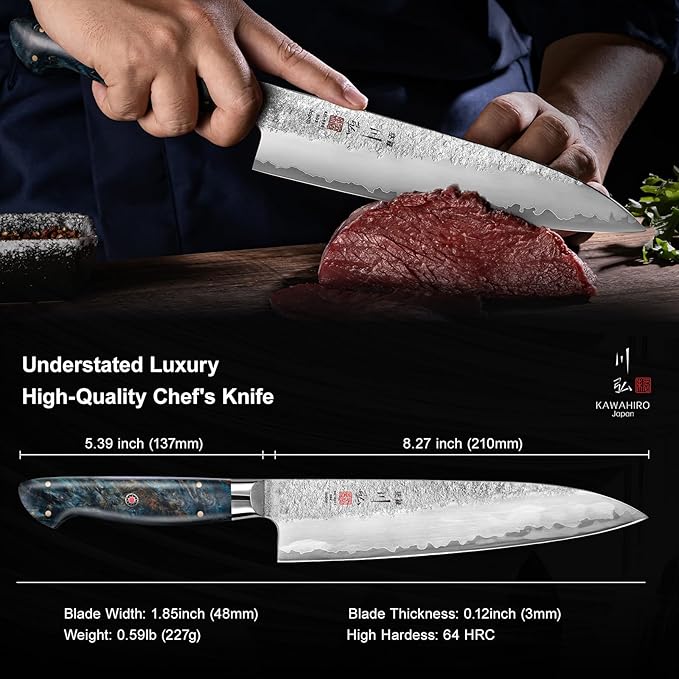 KAWAHIRO 8.27" Japanese Chef Knife, SG2 Powder Steel Gyuto, Hand Forged