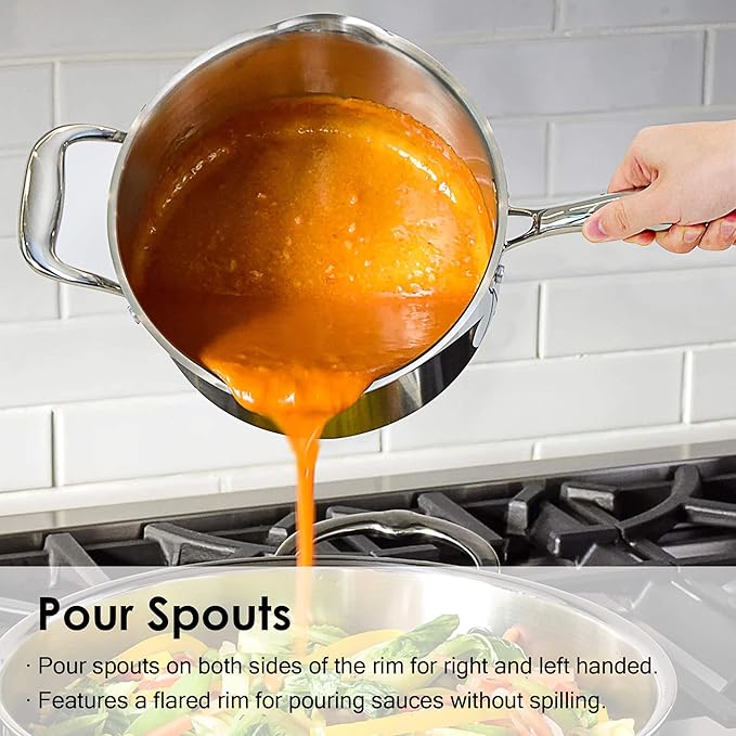 Rorence 3.7 Quart Stainless Steel Induction Sauce Pan with Lid