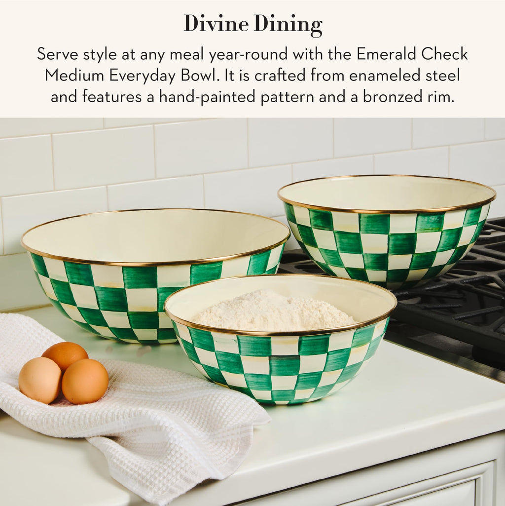 MACKENZIE-CHILDS Everyday Bowl, Medium, Green-and-White Emerald Check