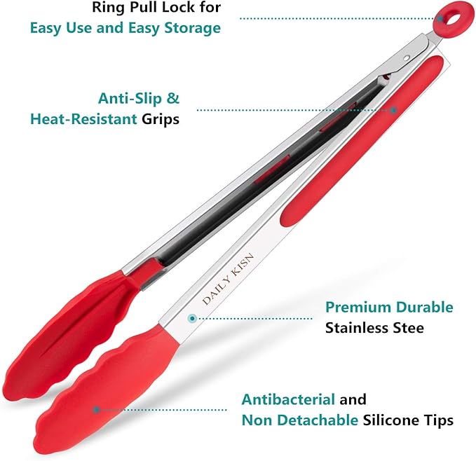 7/9/12 Inch Kitchen Tongs Set of 3, Cooking Tongs with Silicone Tips