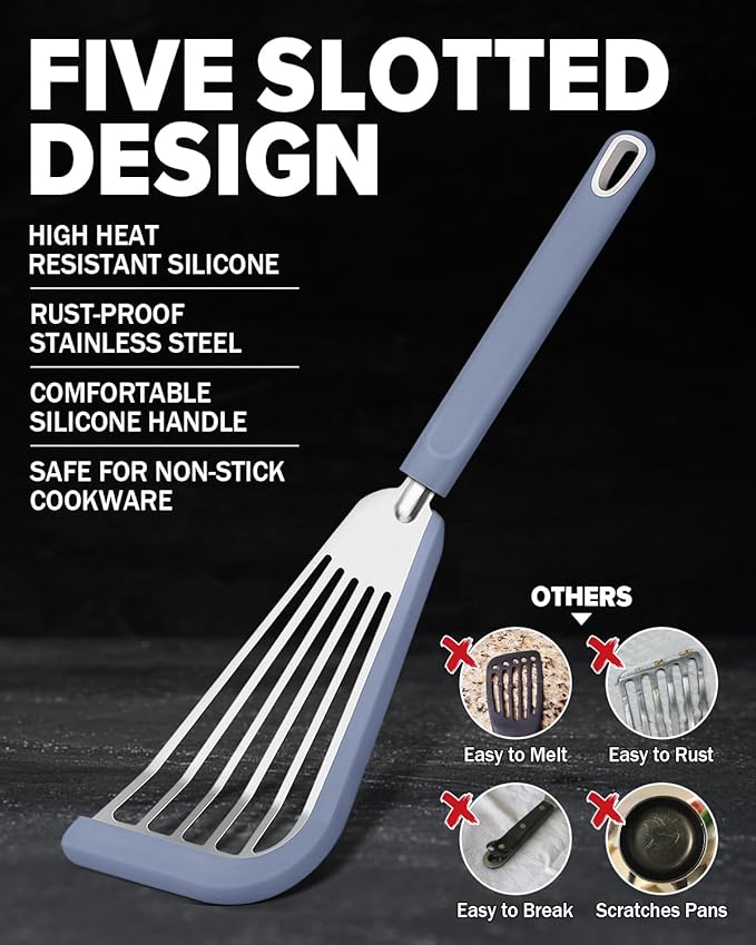 Fish Spatula Turner, Thin Slotted Spatulas for Nonstick Cookware, 2 Pack