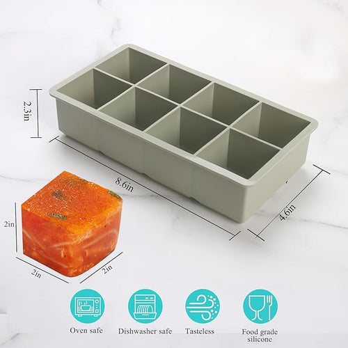 1/2 Cup Silicone Freezer Tray With Lid - Silicone Freezer Molds 4-Pack For meal prep & freezing of various sauces and other dishes, makes 32 perfect 1/2 cup portions cube (Green 4 Pack)
