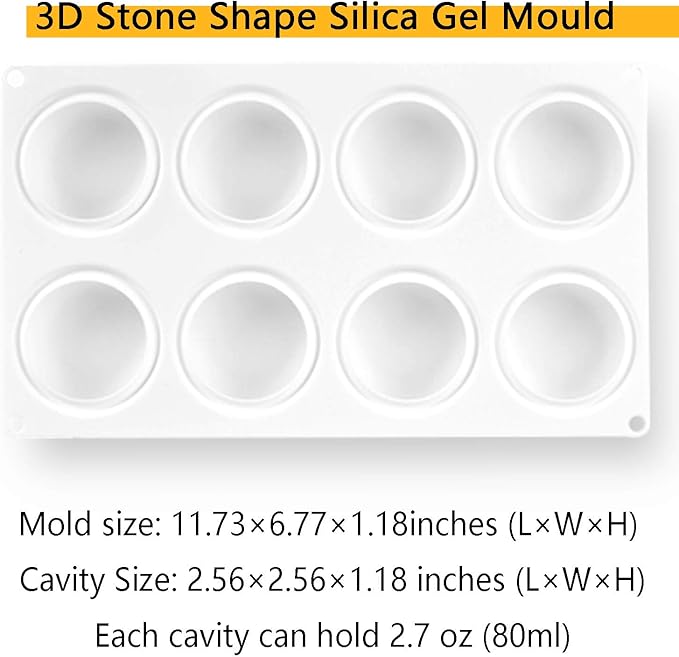 OCPO Kitchen Stone Round Silicone Mold for Baking Mousse Cake, 8 Cavities