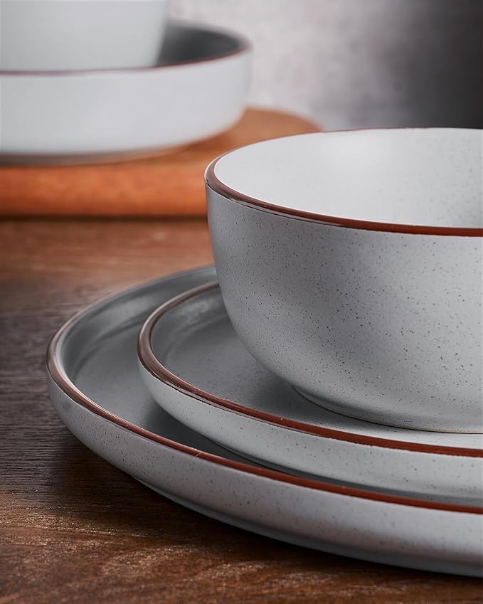 Famiware Mercury 12-Piece Stoneware Dinnerware Set, Light Grey