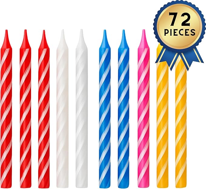 Bulk Birthday Candles for Cake – 72 Count Mixed Color Pack, Traditional Birthday Candles for All Ages & Party Themes