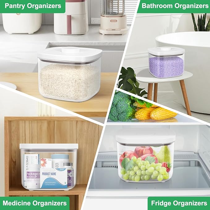 TBMax Large Airtight Food Container 5.28 Qt with Pop Up Lid & Measuring Cup, Ideal for 10 Lbs of Rice or 7 Lbs of Flour, Square Short Food Storage Bin for Kitchen Pantry and Drawer Organization