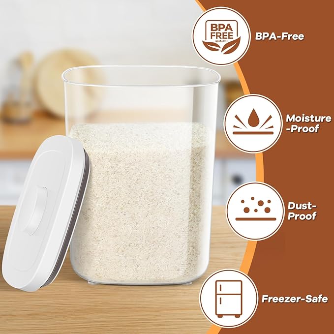 TBMAXS Airtight Rice Container 20 Lbs, Clear PET Plastic Food Storage Container Bin For Flour Sugar, Dry Food Holder with Easy Locking Lid for Kitchen Pantry Organization and Storage