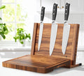 3 in 1 Magnetic Knife Block Stand, 14"x10" Cutting Board, Knife Sharpener - Wooden Magnetic Knife Holder - Acacia Display Holder Double Sided Storage Rack Magnets for Knives - No Assembly Required